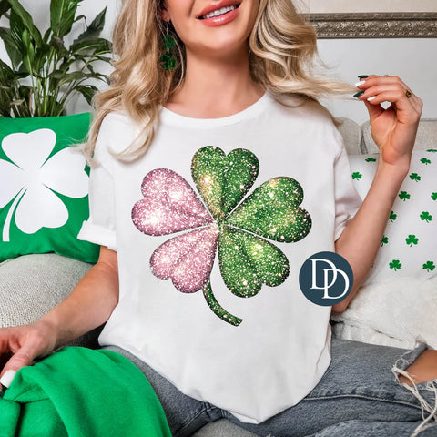 Pink & Green Faux Glitter Clover